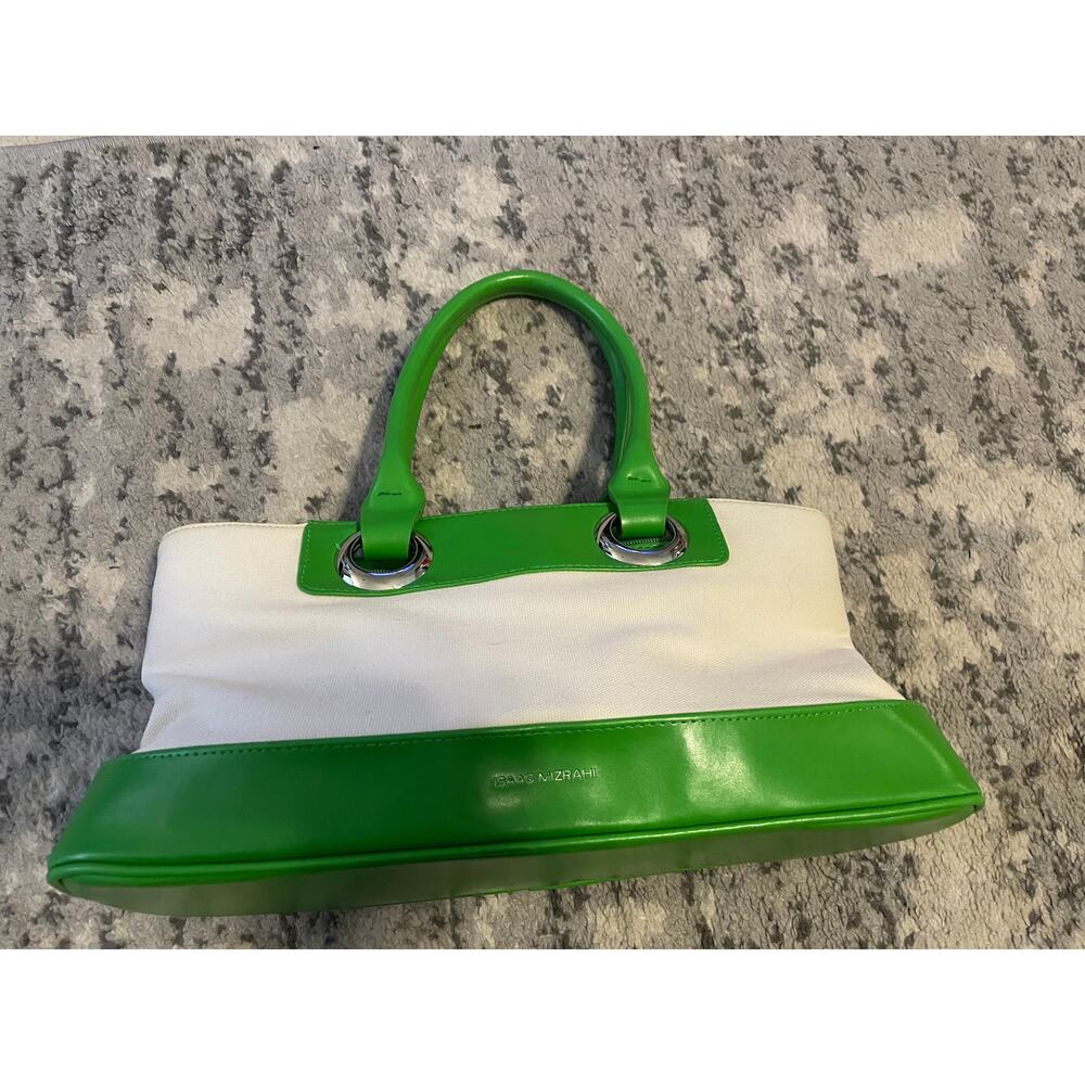 Isaac Mizrahi Green & White East West Canvas Shoulder Bag - Picture 5 of 8